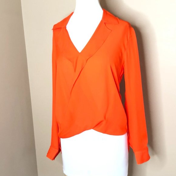 L'Agence Rita Draped Faux Wrap Silk Carrot Orange Blouse Top - Picture 3 of 14